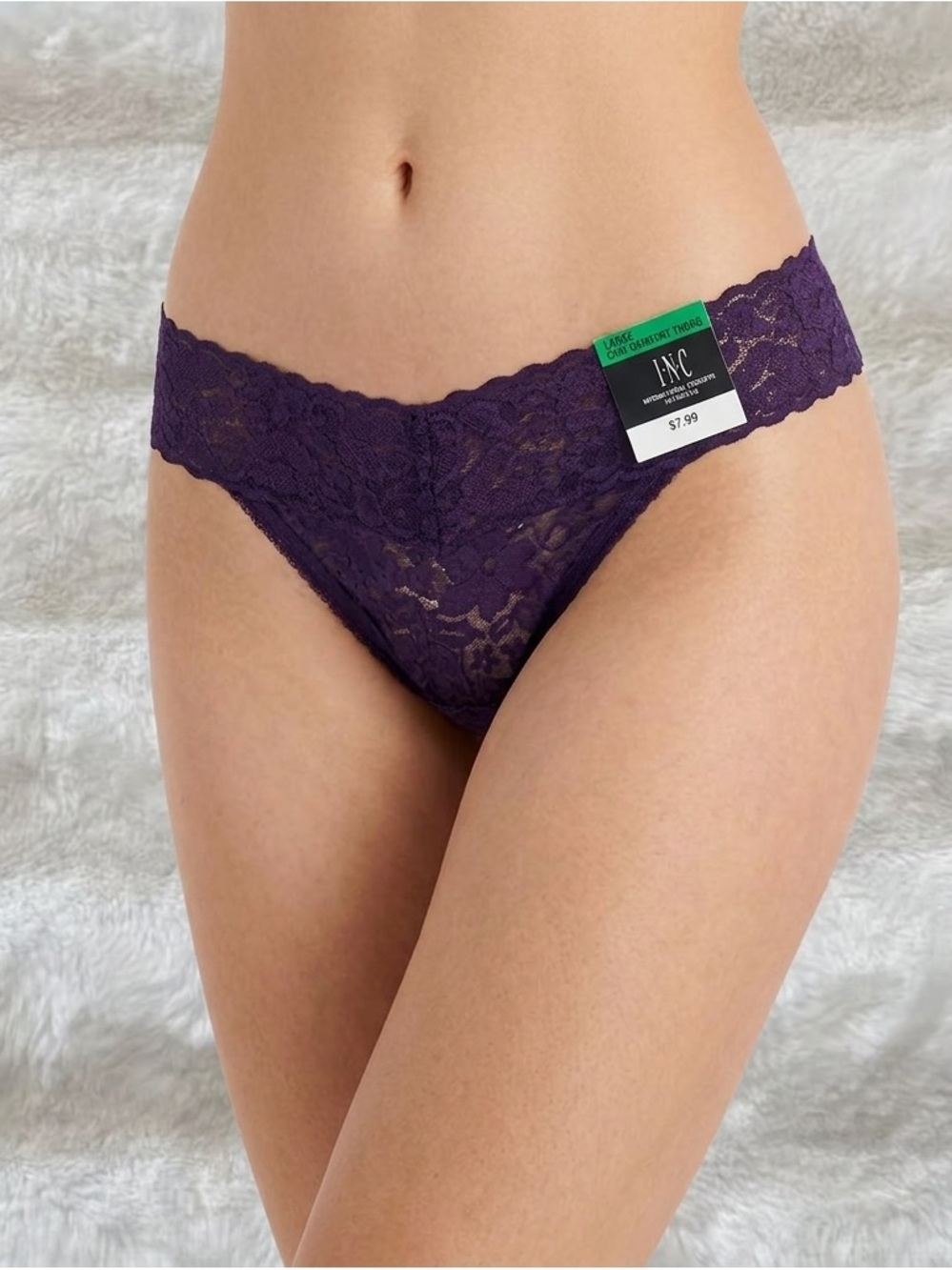 INC International Concepts Women's Plus Size Lace Thong Underwear Lingerie Purpl